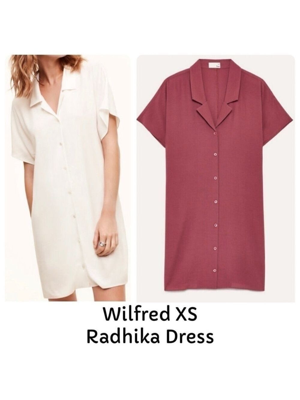 Aritzia Wilfred Free Radhika Dress Collared Button Up Front Dusty Burgundy XS